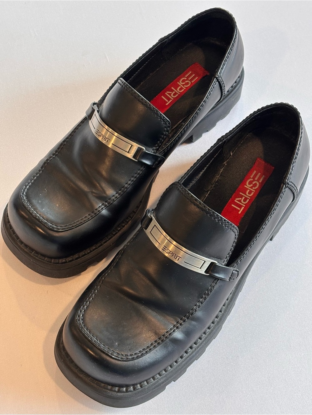 ESPRIT VINTAGE Black Leather Slip-On Loafers 90s Y2K Size 7.5